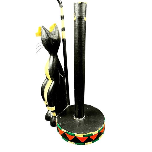 Whimsical Black Cat Hand Made Paper Towel Holder Exceptional Halloween Decor - Picture 5 of 6